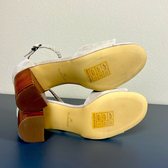 Soludos Braded Ankle Strap Beige/Cream Suede Faux Wood Heel Sandals - Si… - Picture 6 of 7